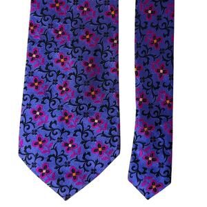 Paul Smith Blue Pink Floral Silk Neck Tie - 4 x 57